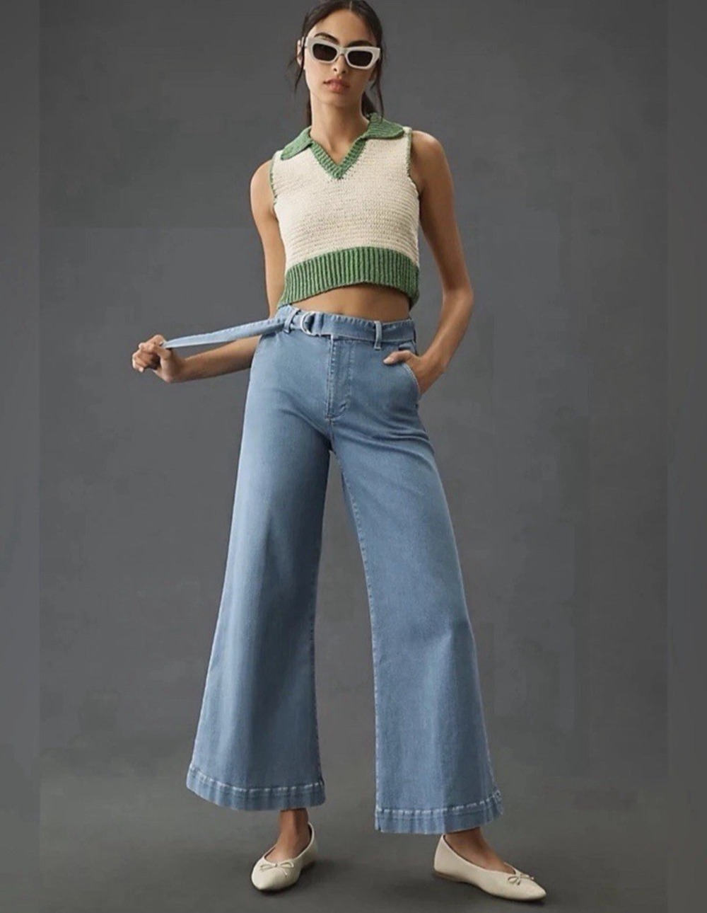 Frame Le Palazzo Belted Jeans in Danbury Clean Wide Leg 1970s Inspo Size 32